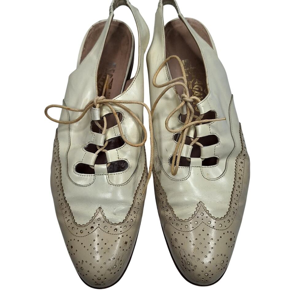 Vintage Salvatore Ferragamo Wingtip Brogues Shoes Women's 9 Slingback Academia